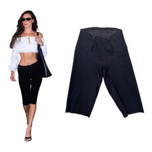 Johanna Parv Designer Sz L Folded Waist Shorts With Back Pocket Black NWOT